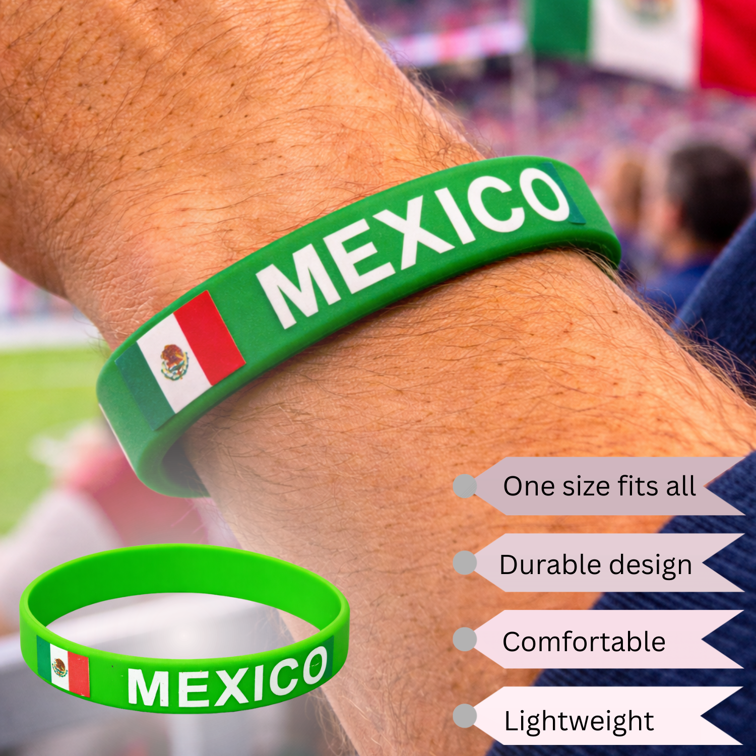 Mexico Fan Kit, 6-in-1 Celebration Prop Set with Flag Sunglasses, Hand Clapper, Scarf, Bracelet, Whistle and Face Paint
