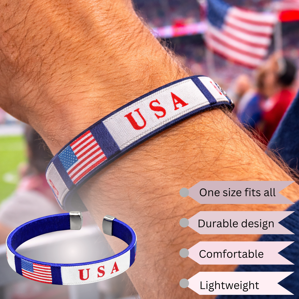 USA Fan Kit, 6-in-1 Celebration Prop Set with Flag Sunglasses, Hand Clapper, Scarf, Bracelet, Whistle and Face Paint