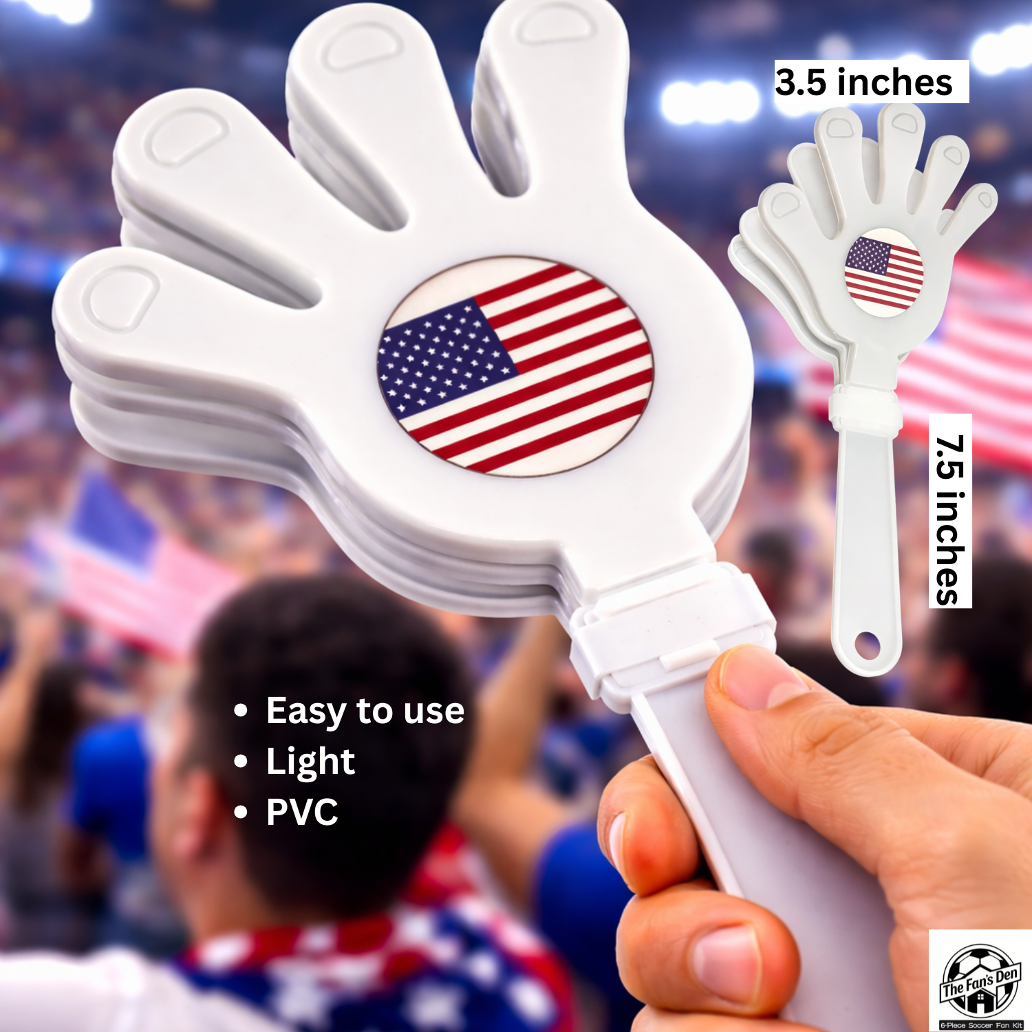 USA Fan Kit, 6-in-1 Celebration Prop Set with Flag Sunglasses, Hand Clapper, Scarf, Bracelet, Whistle and Face Paint